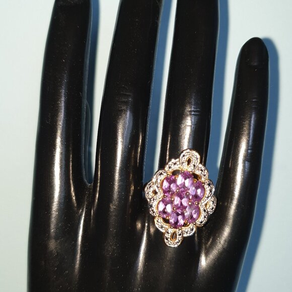 Stunning Natural Amethyst Gold Plated 925 Sterling Silver Statement Ring - Picture 6 of 17